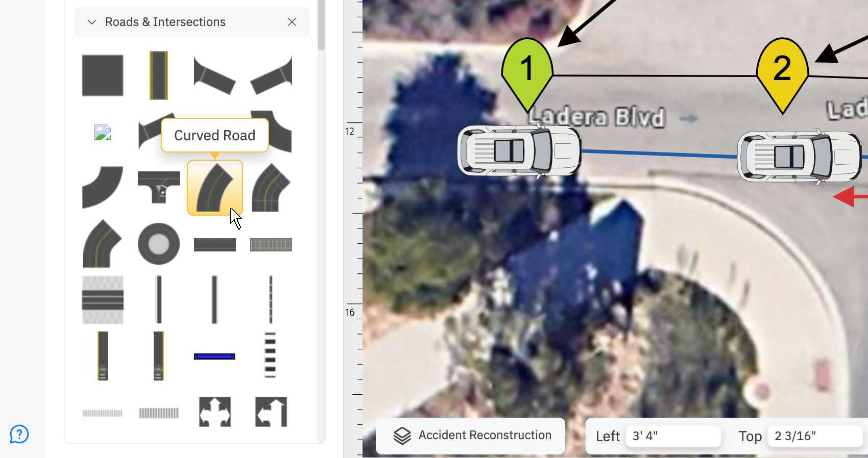 Adding road symbols to accident reconstruction