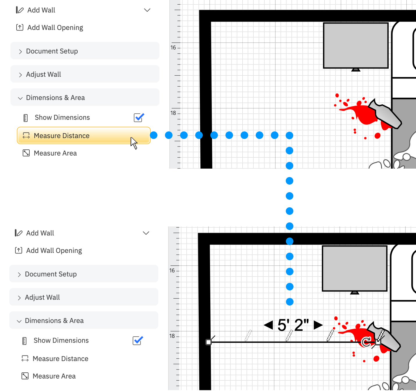 Measuring distances on crime scene diagram