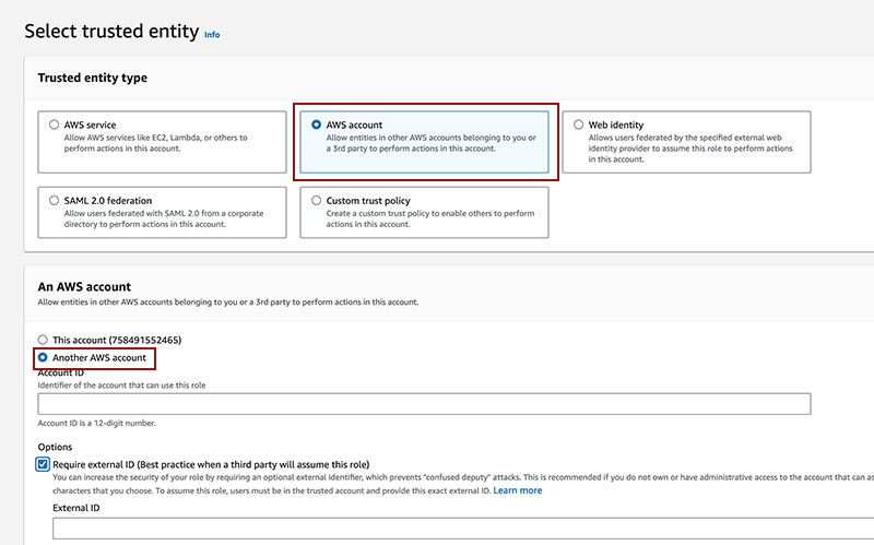 Set up a role for an external ID in AWS