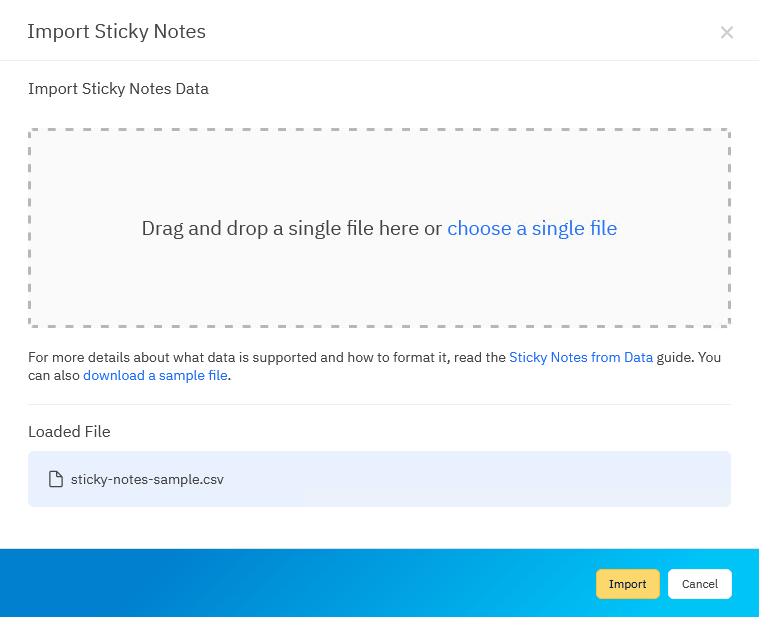 Import data for sticky notes
