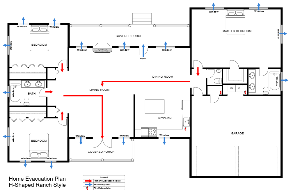 Example Image: Residential Evacuation Plan Ranch-Style Home
