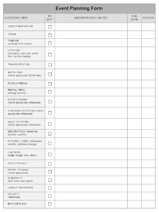 Event planning form