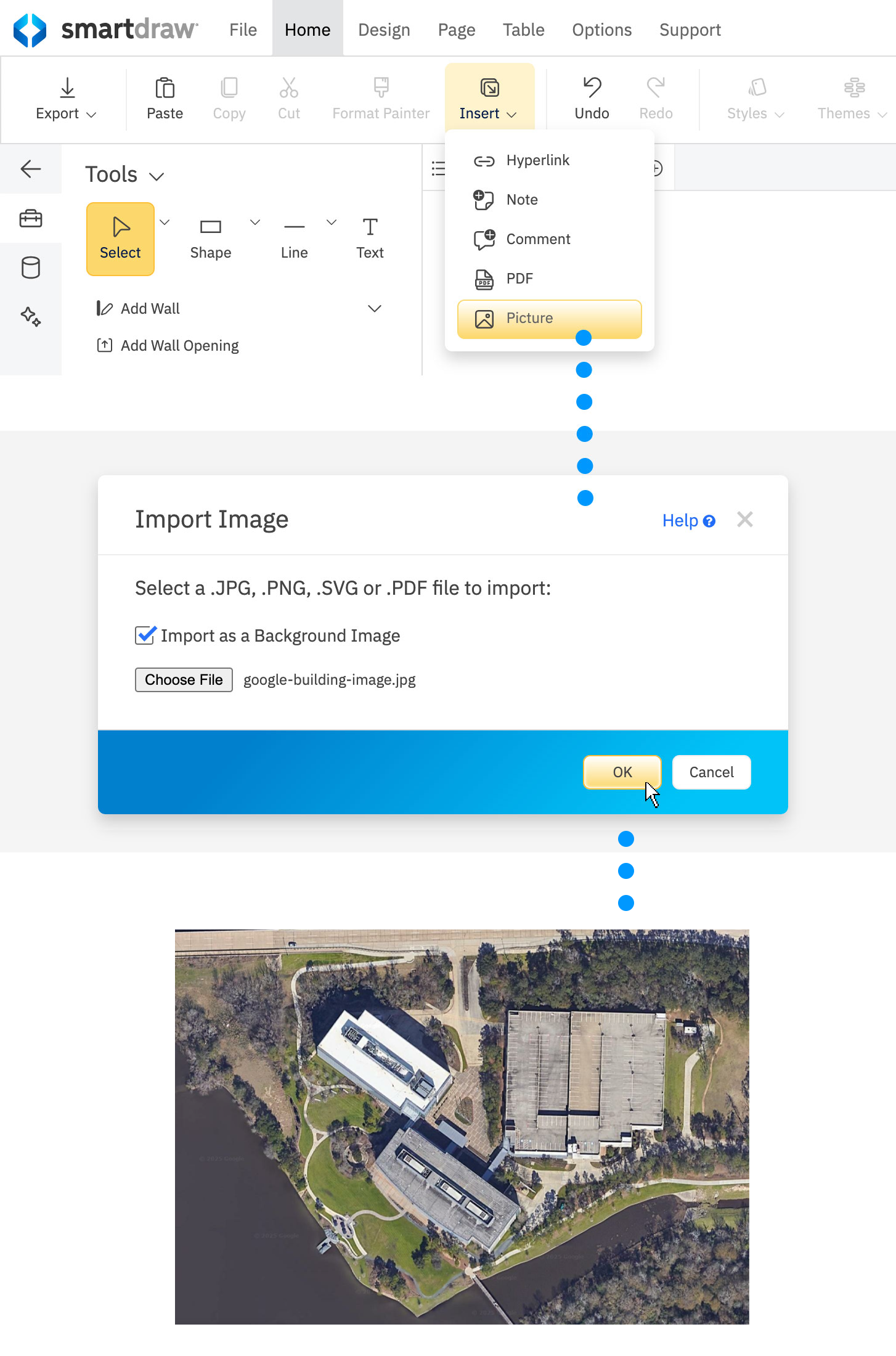 Import a PDF satellite image into work area