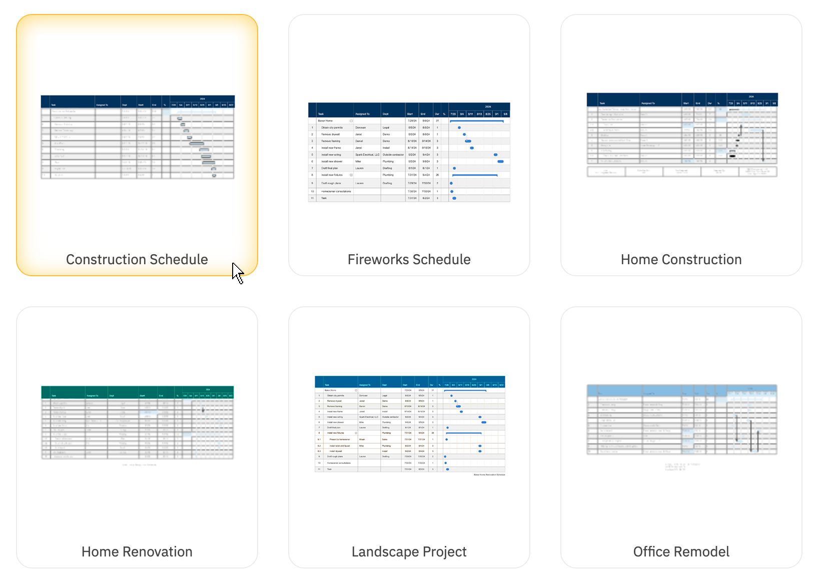 Construction schedule templates