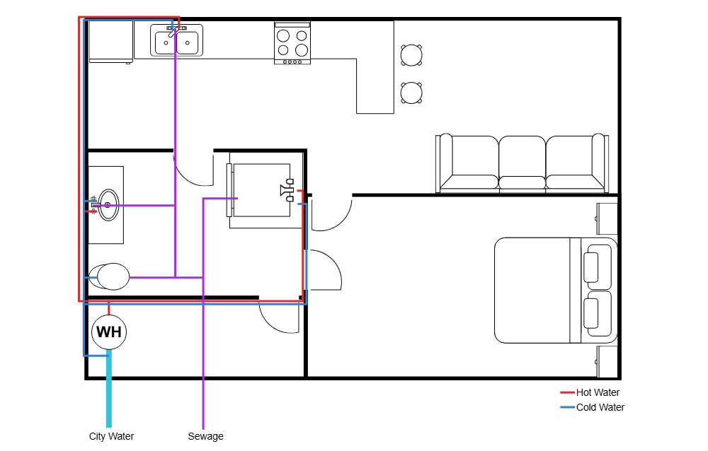 Example Image: Studio Apartment Plumbing Floorplan